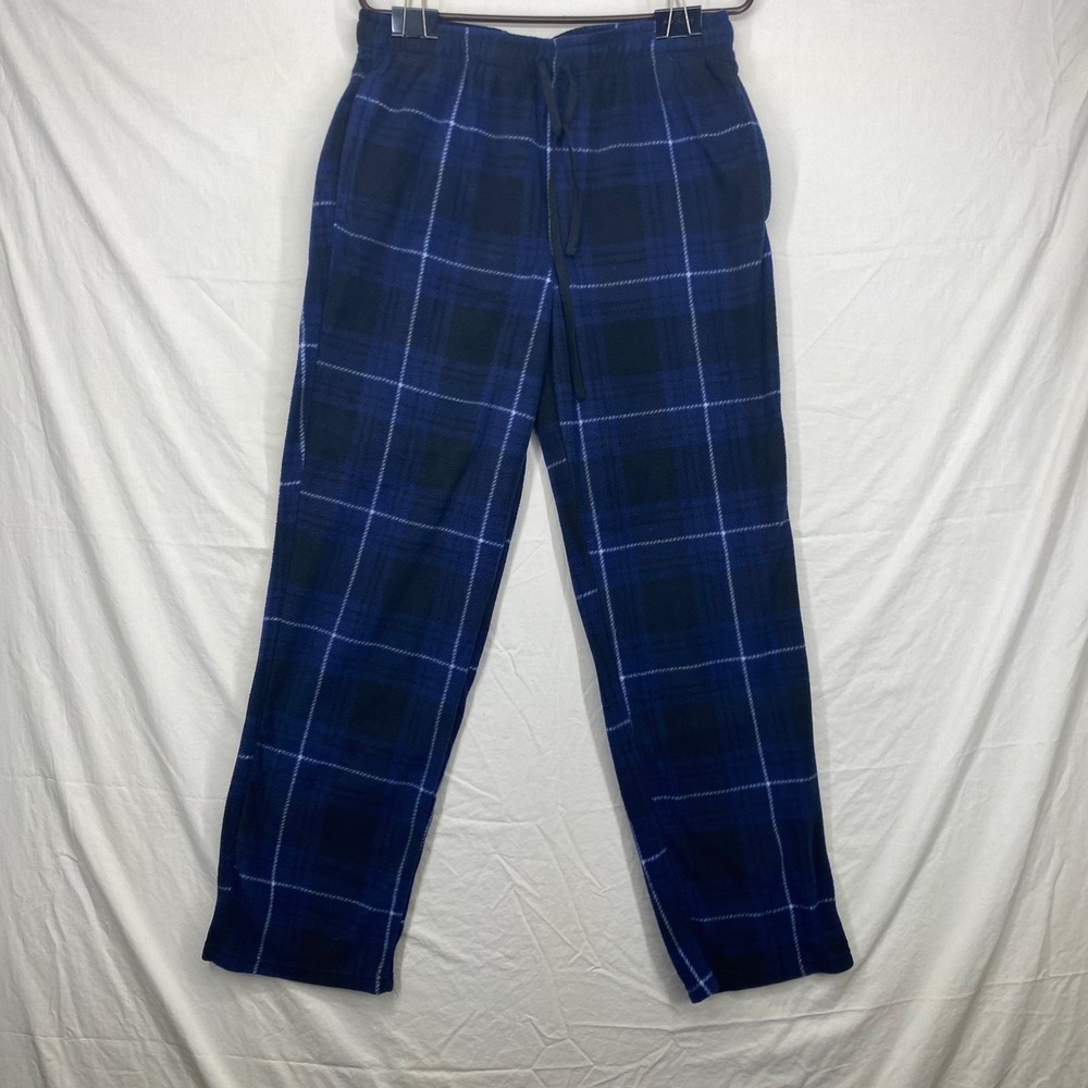 Highland Originals Mens Blue Black Plaid Fleece Pajama Pants Size Large L Lounge